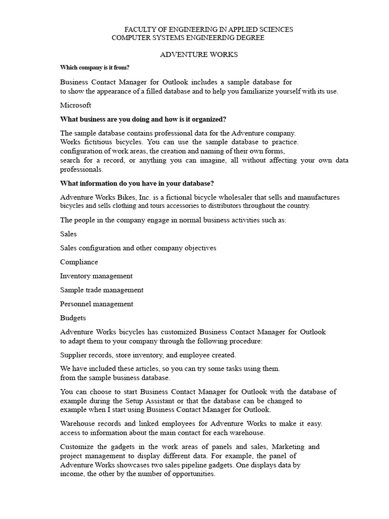 About Adventure Works and The Sample Business Database | PDF ...