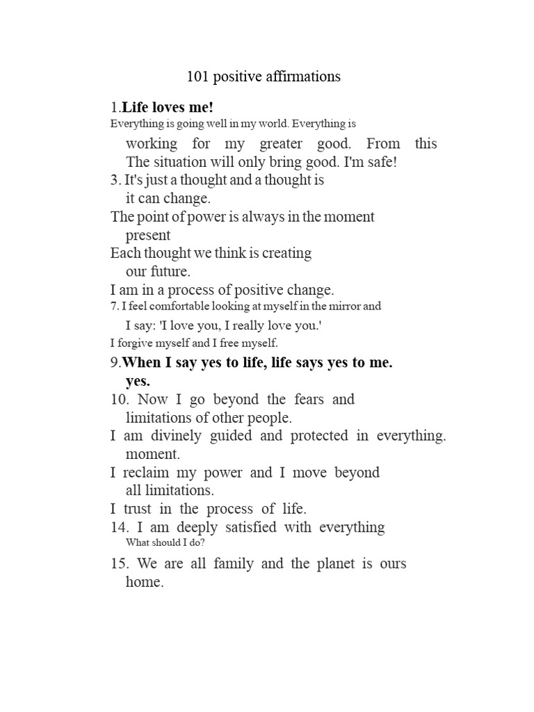 101 Positive Affirmations for Self-Love | PDF | Thought | Love