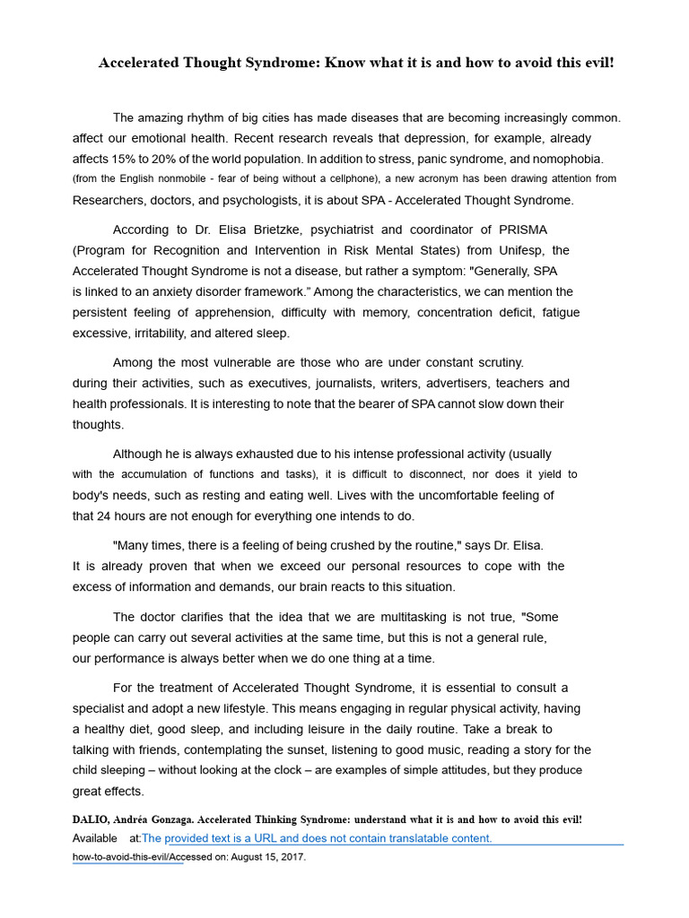 Understanding Accelerated Thought Syndrome | PDF | Anxiety | Mental ...