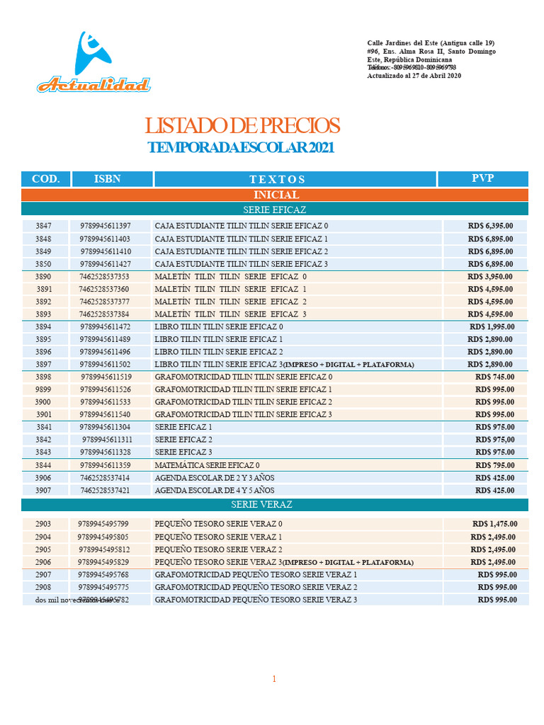 Precios Textos Escolares 2021 RD | PDF