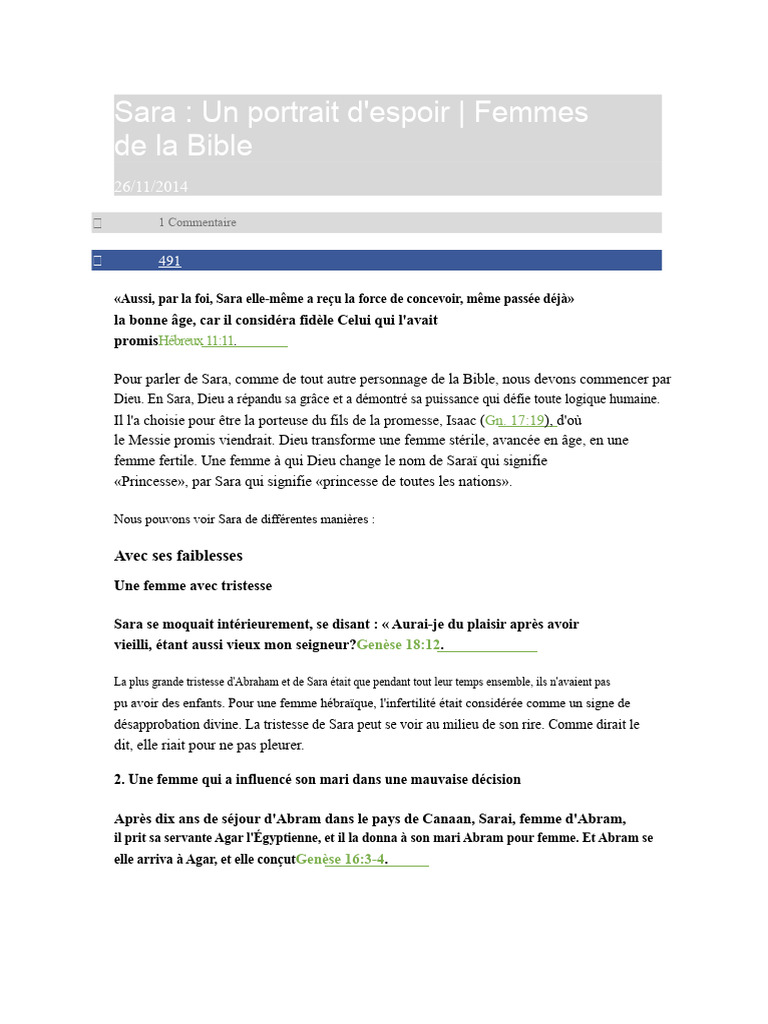 Portrait de Sara : Foi et Espoir Biblique | PDF | Sarah | Abraham