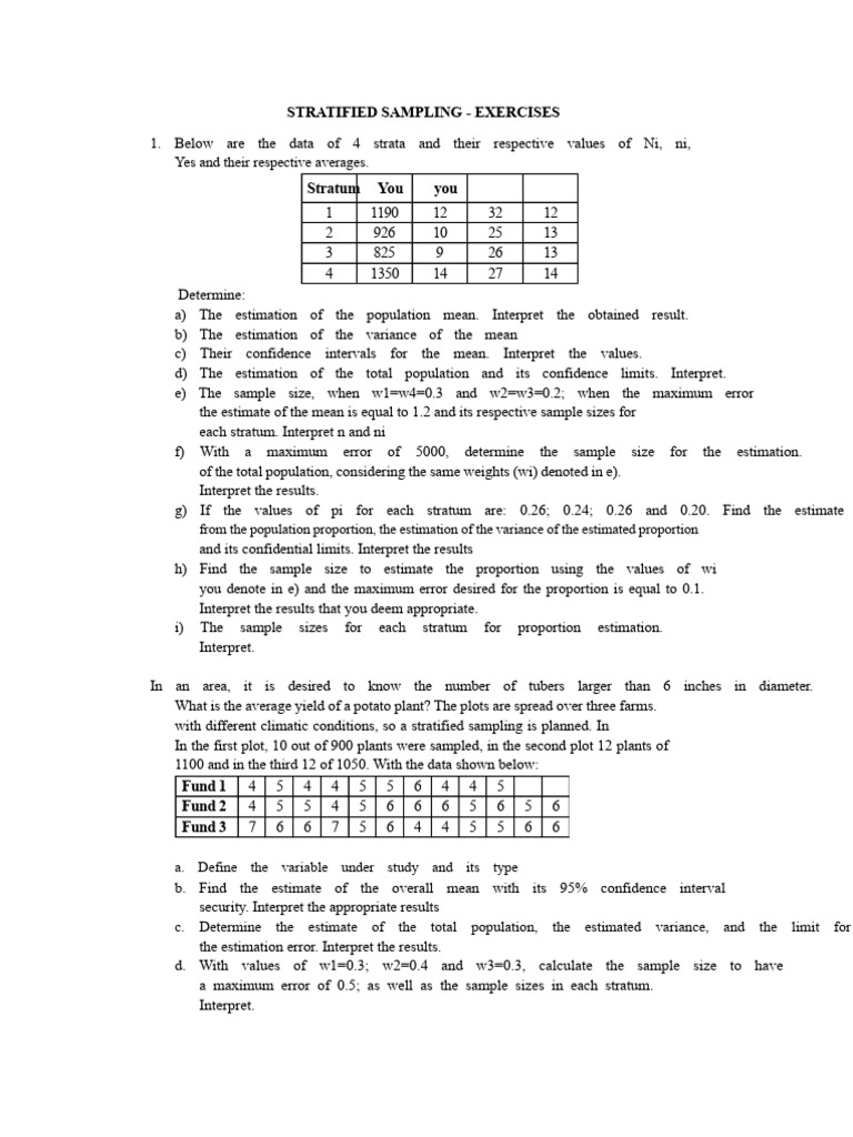 Stratified Sampling Exercises and Analysis | PDF | Sample Size ...
