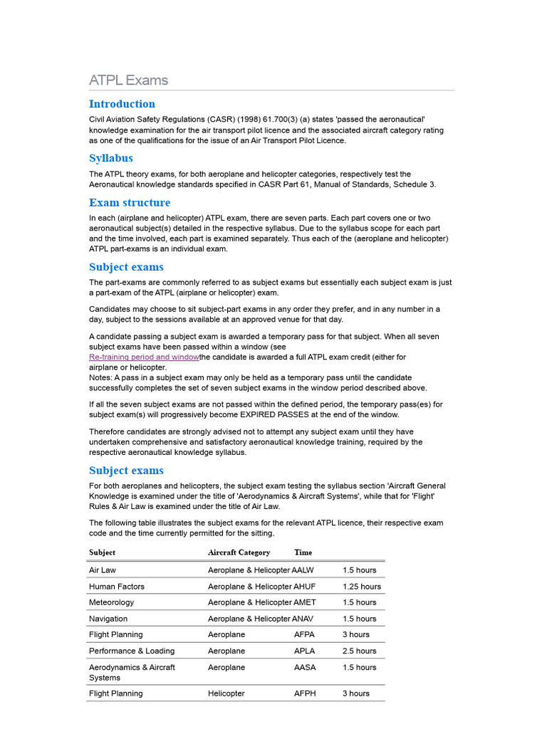ATPL Exam Structure and Subjects | PDF | Professional Titles And ...
