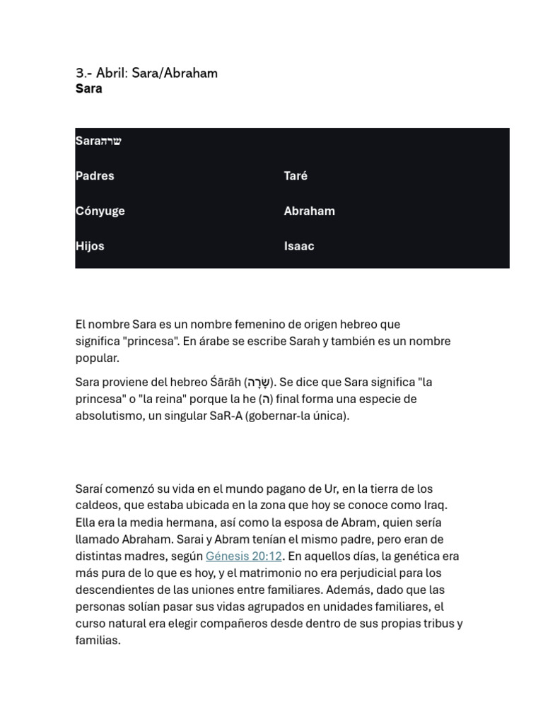 Parentesco y Fe de Sara y Abraham | PDF | Abrahán | Sarah