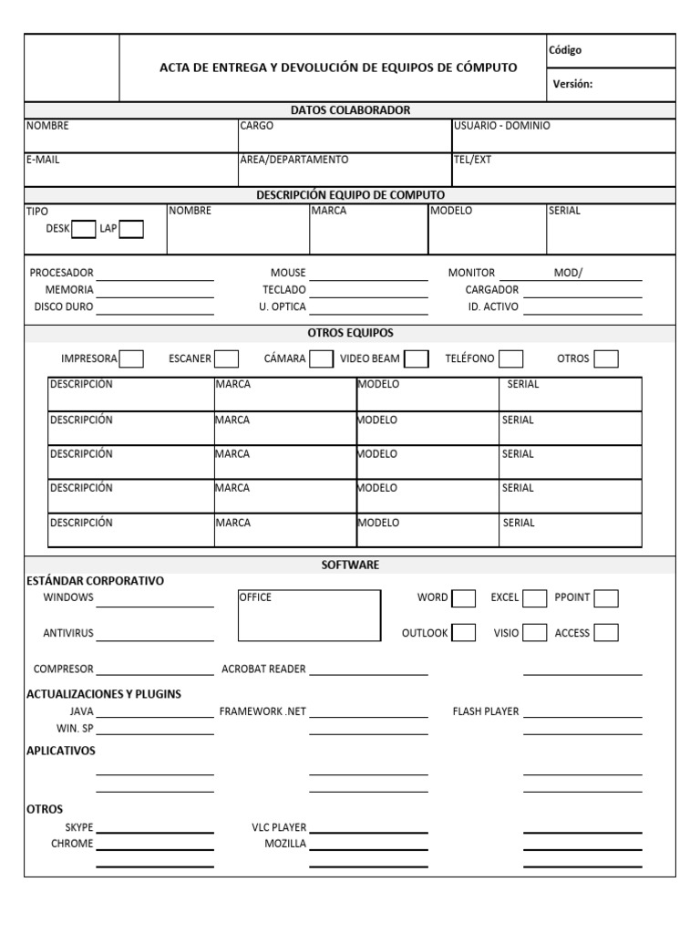 Acta de Entrega de Equipos de Cómputo | PDF | Informática | Software