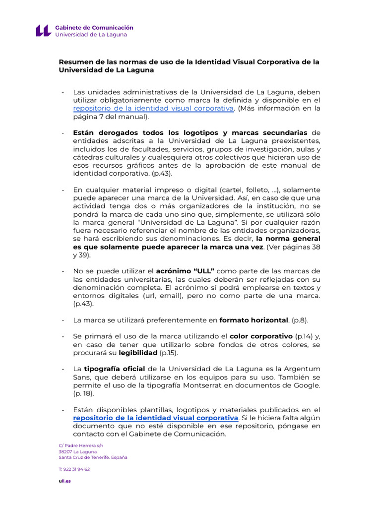 Normas de Identidad Visual ULL | PDF