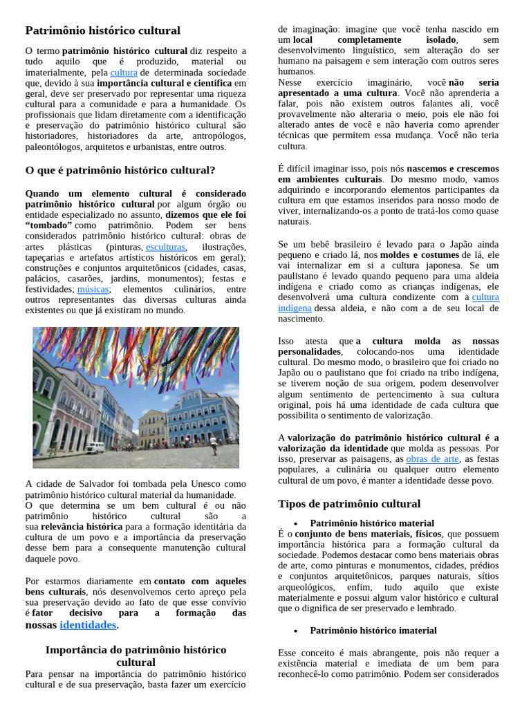 Entenda o Patrimônio Histórico Cultural | PDF | Herança cultural ...