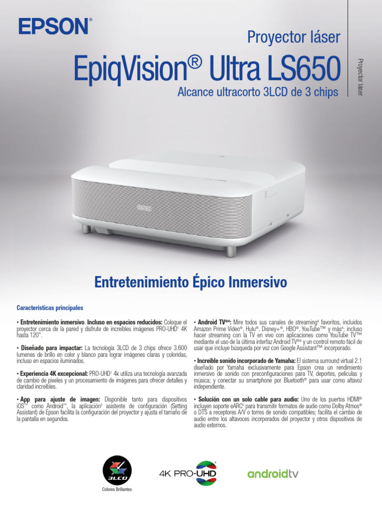 Proyector Epson EpiqVision LS650 4K | PDF | Hdmi | Televisión
