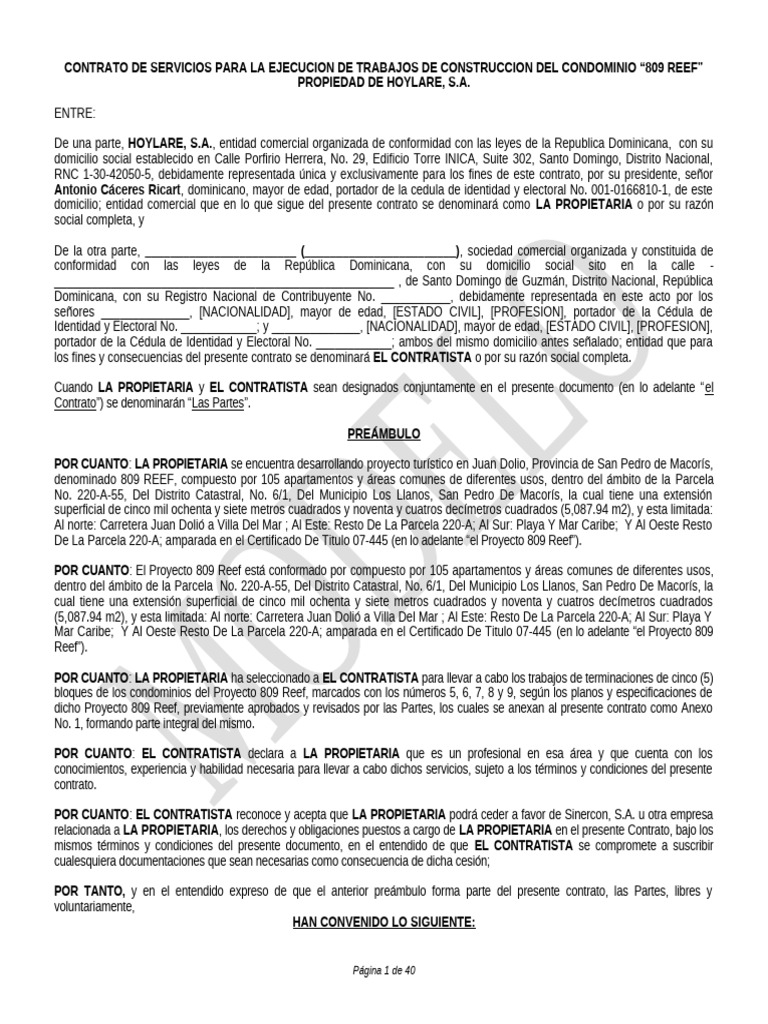Contrato Constructora | PDF | Presupuesto | Contratista general