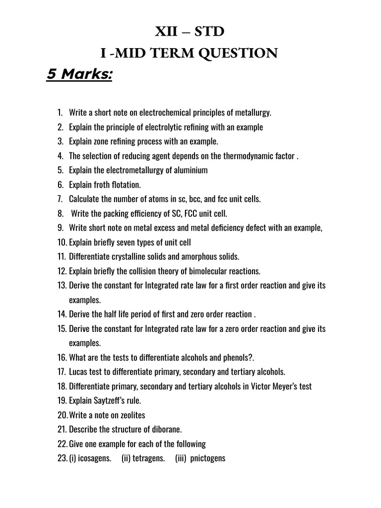 5 Mark Question Paper | PDF