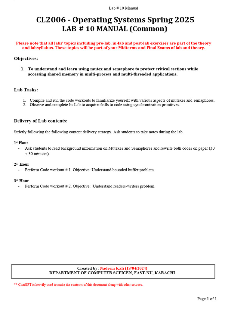 Mutexes and Semaphores Lab Manual | PDF | Thread (Computing ...