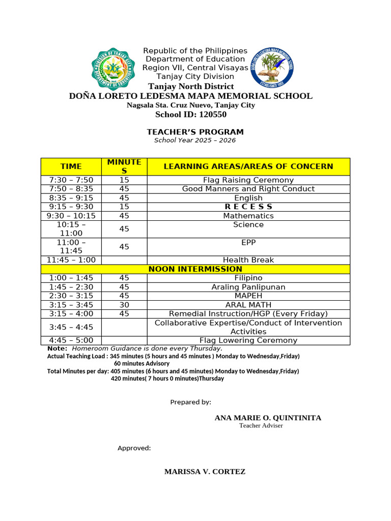 Grade 6 Classroom Program 2025-2026 | PDF | Teaching | Learning
