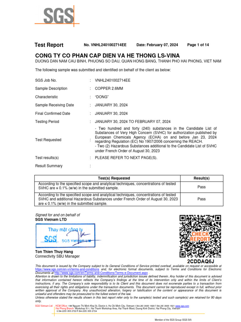 SGS Test Report on SVHC Compliance | PDF | Chemical Compounds ...