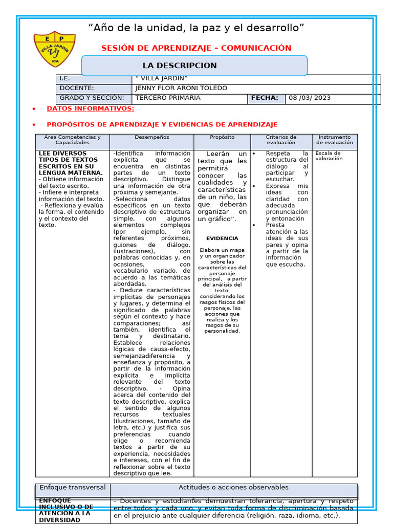 Aprendizaje de Descripciones en Tercero | PDF | Aprendizaje | Comunicación