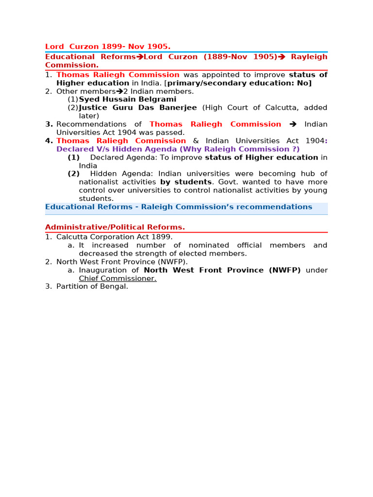 Educational Reforms and the Raleigh Commission | PDF