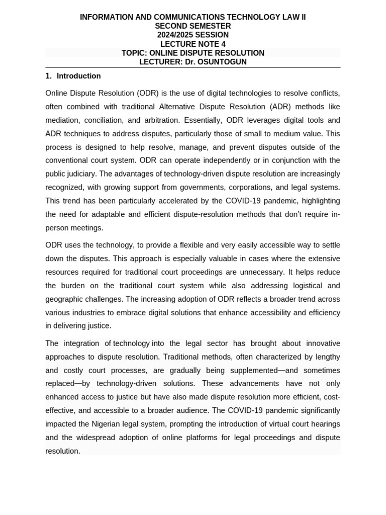Online Dispute Resolution Overview | PDF | Alternative Dispute ...