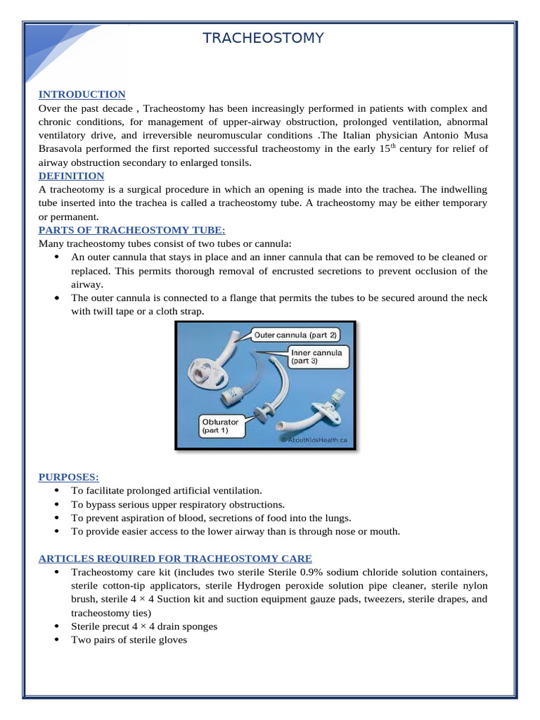 Tracheostomy Care and Procedure Guide | PDF | Respiratory System ...