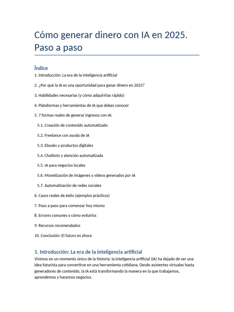 Generar dinero con IA en 2025 | PDF | Inteligencia artificial ...