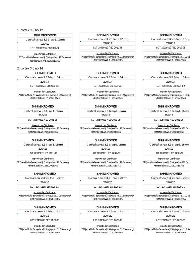 Label Implant Orthopedi | PDF