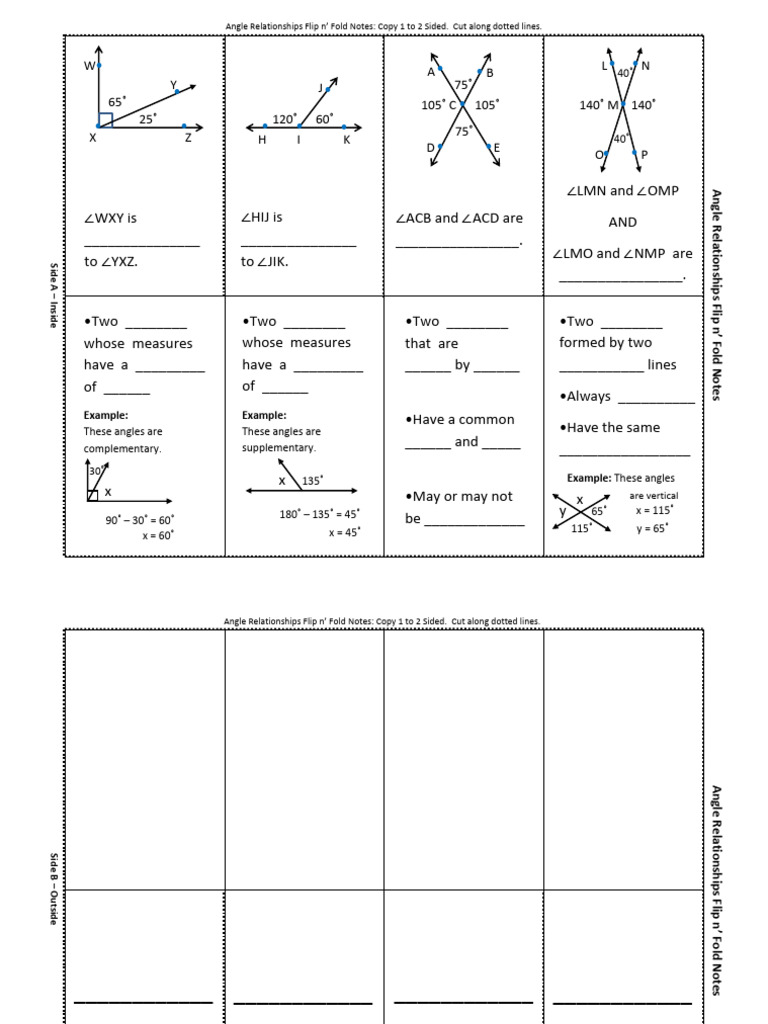 Lesson1 supplementAngleRelationshipsFlipnFoldNotes-1 | PDF | Angle ...