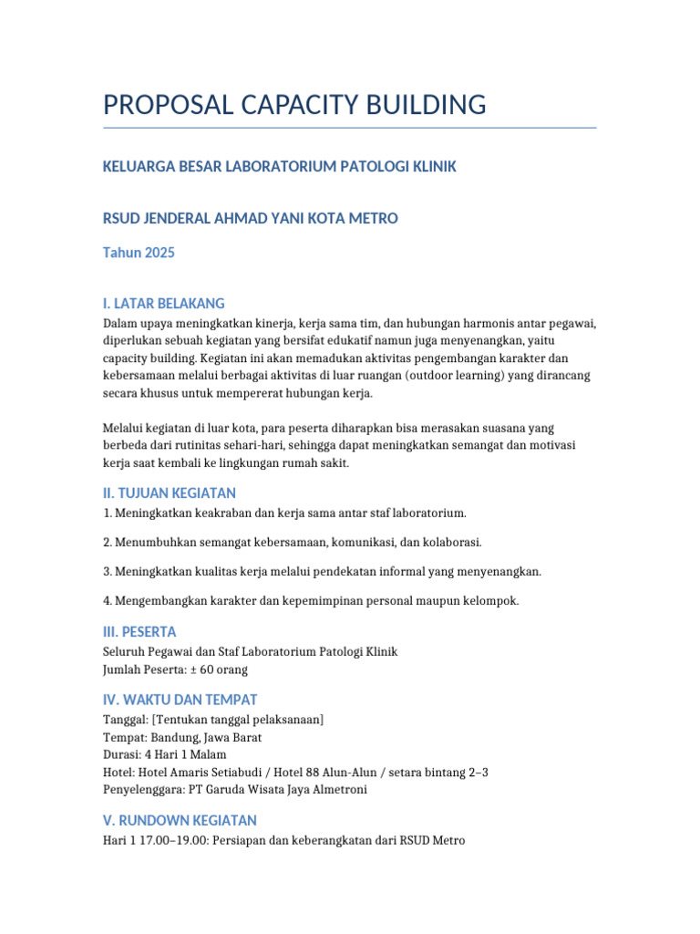 Proposal Capacity Building Lab RSUD Metro Bandung | PDF