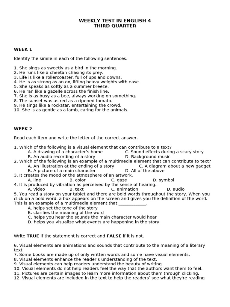 q3 Weekly Test in English 4 | PDF | Multimedia