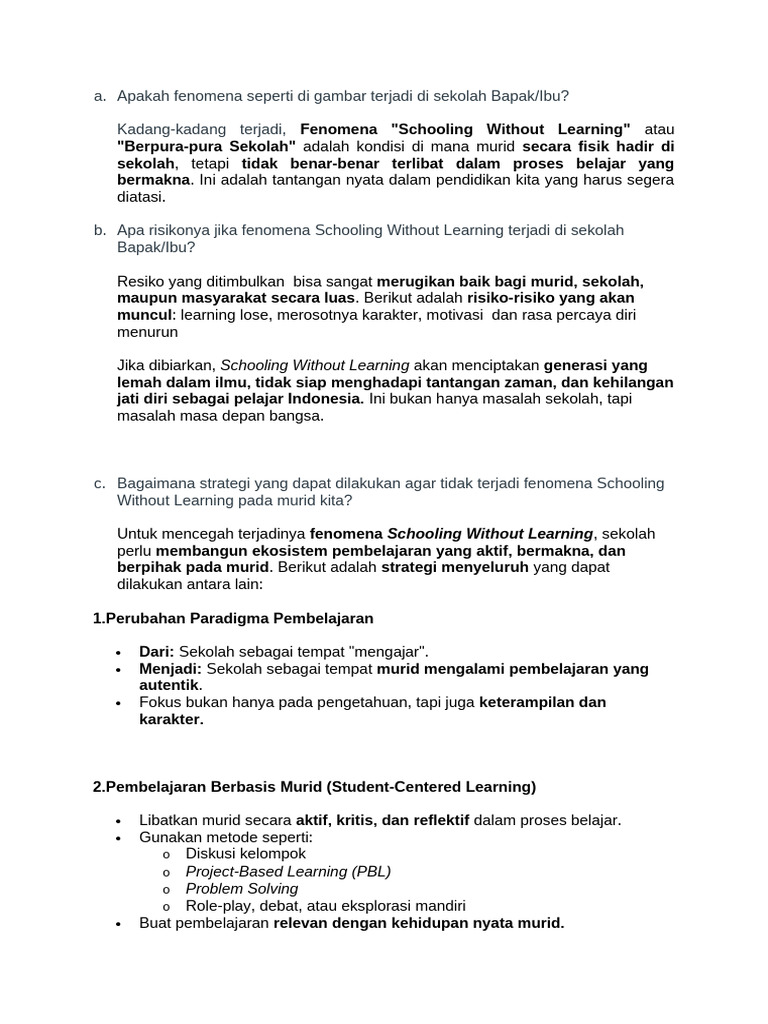 Risiko dan Strategi Mengatasi Schooling Without Learning | PDF