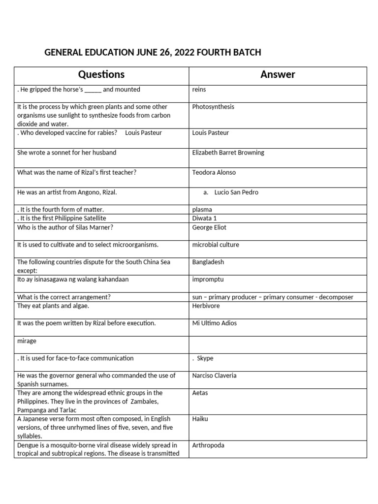 General Education Quiz Questions | PDF | Microorganism