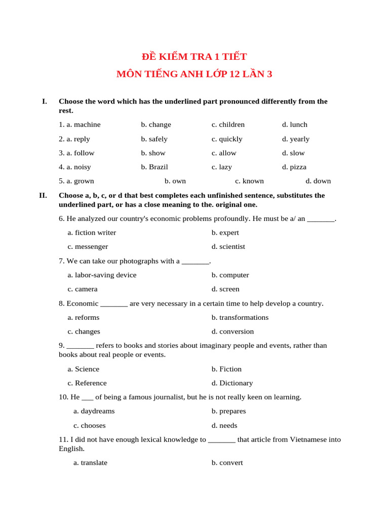 English Test for 12th Grade Students | PDF | Information
