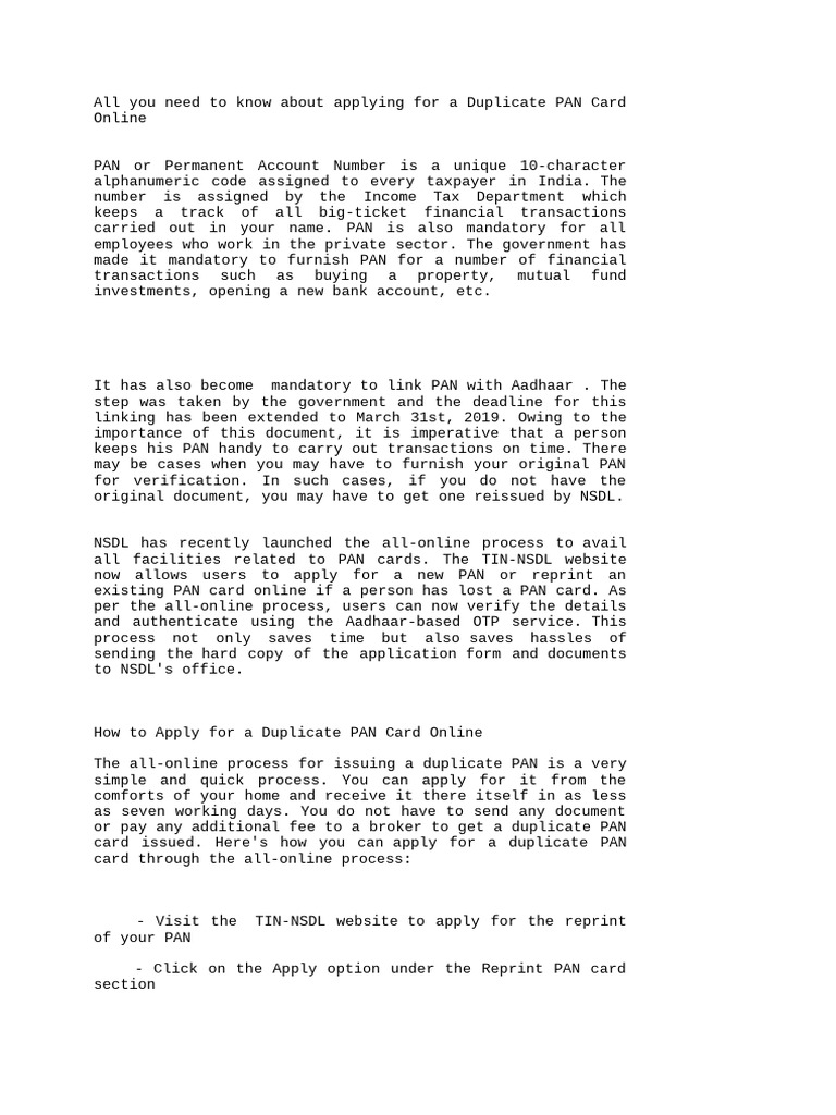 Duplicate PAN Card Application Guide | PDF | Applications Of ...