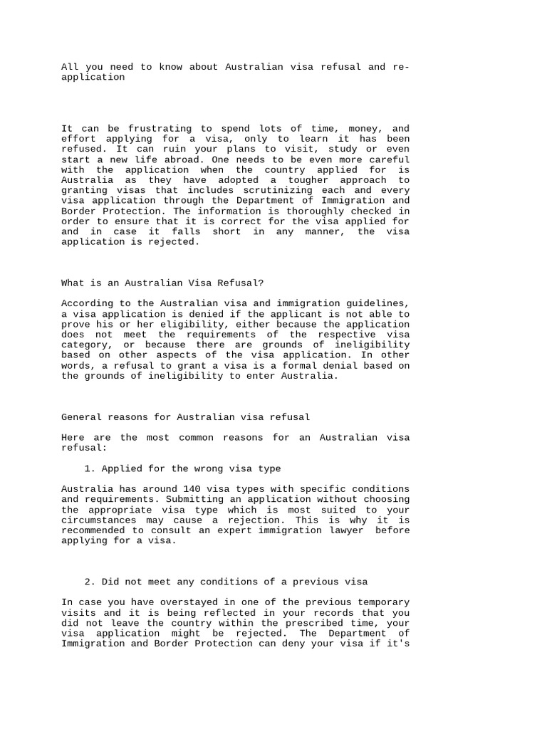 Australian Visa Refusal and Re-Application | PDF | Travel Visa ...
