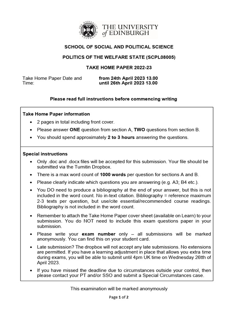 Welfare State Politics Take Home Paper 2023 | PDF | Policy | Social Policy
