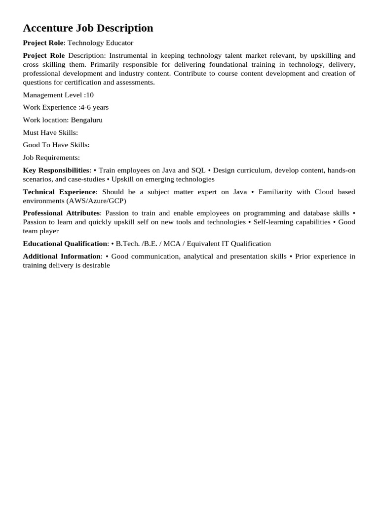 Accenture Technology Educator Role | PDF