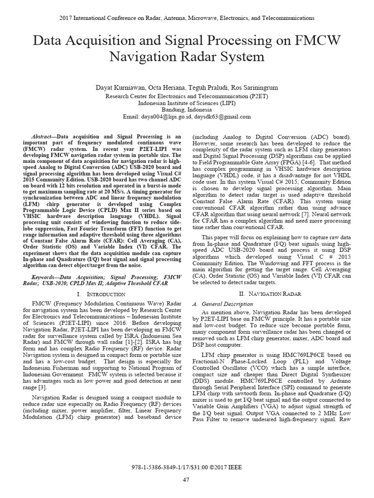 FMCW Navigation Radar Data Processing | PDF | Analog To Digital ...