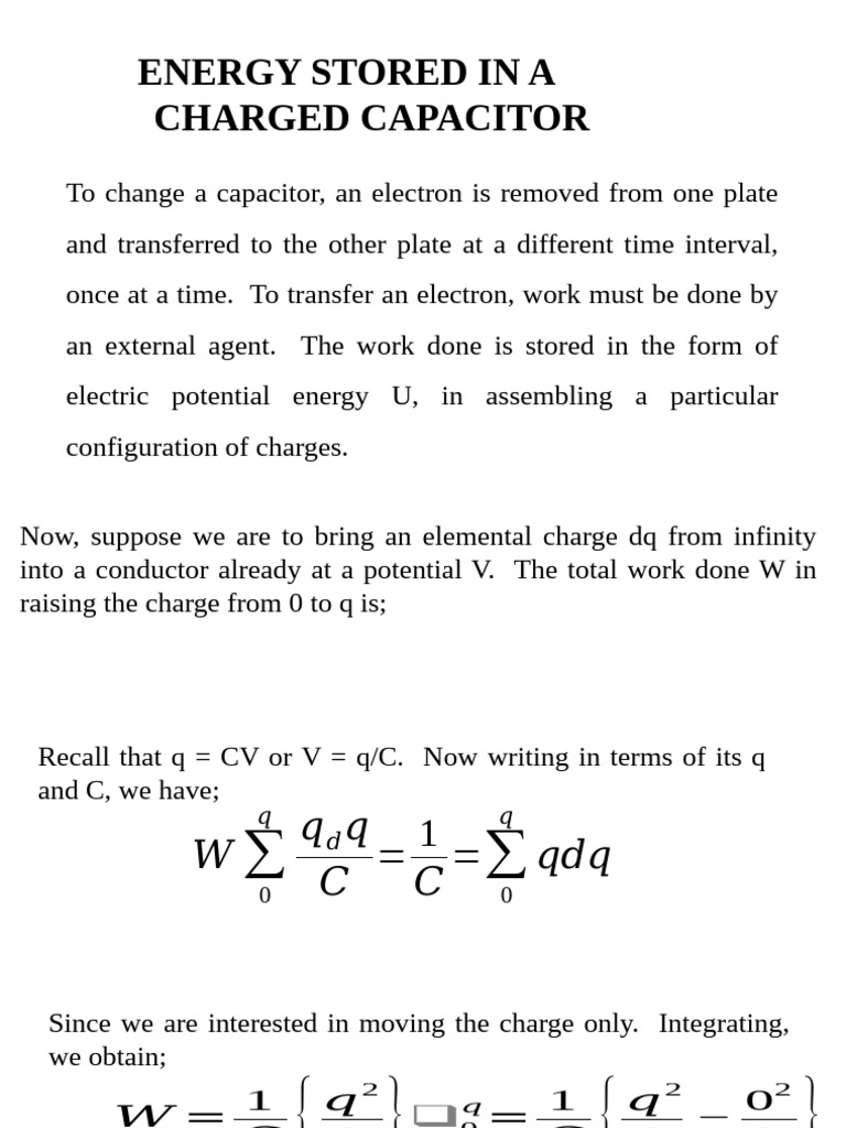 Energy Stored in A Charged Capacitor | PDF | Capacitor | Capacitance