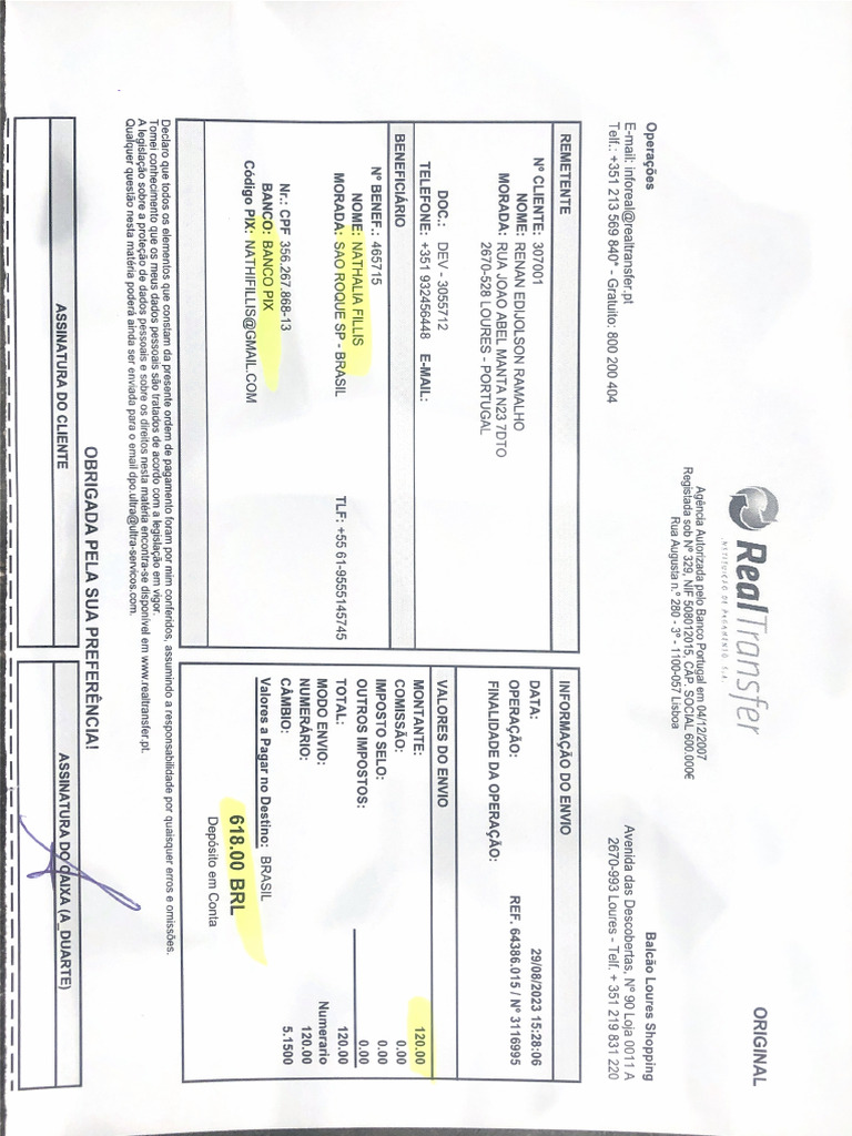 Comprovante Transação Internacional | PDF