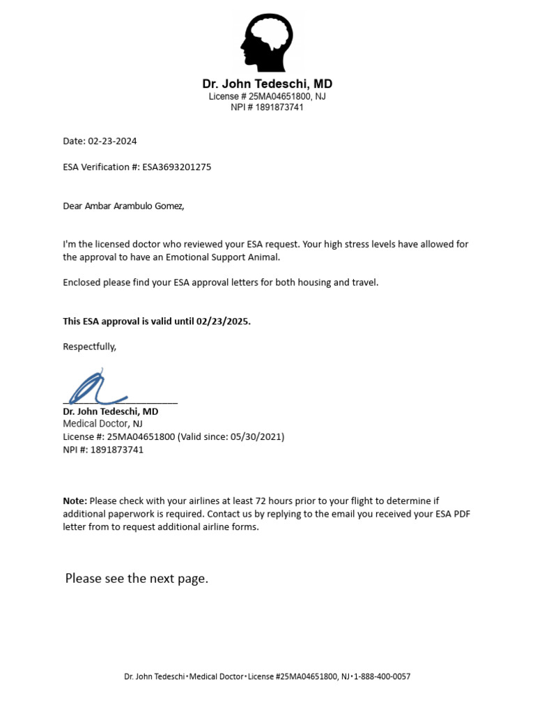 ESA Approval Letter for Ambar Gomez | PDF | Behavioural Sciences ...