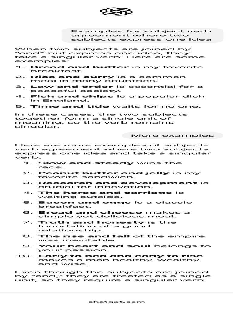 Subject-Verb Agreement Examples | PDF