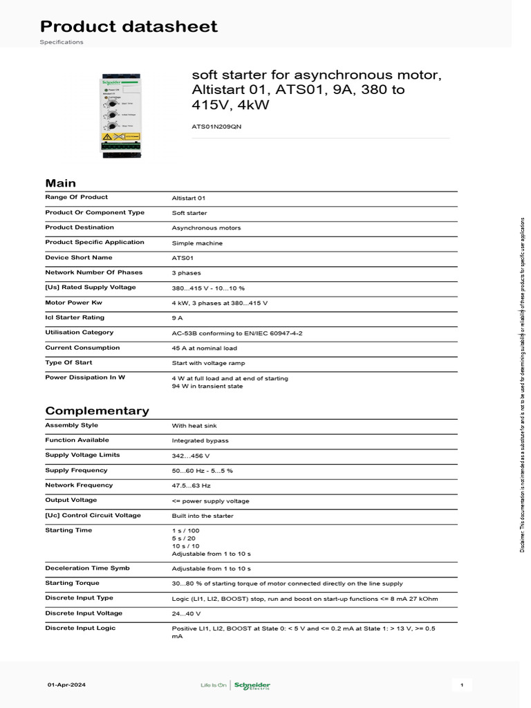 Schneider Electric Altistart-01 ATS01N209QN | PDF | Relay ...