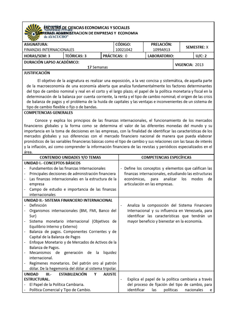 Programa Finanzas Internacionales UGMA | PDF | Tipo de cambio | Tasas ...