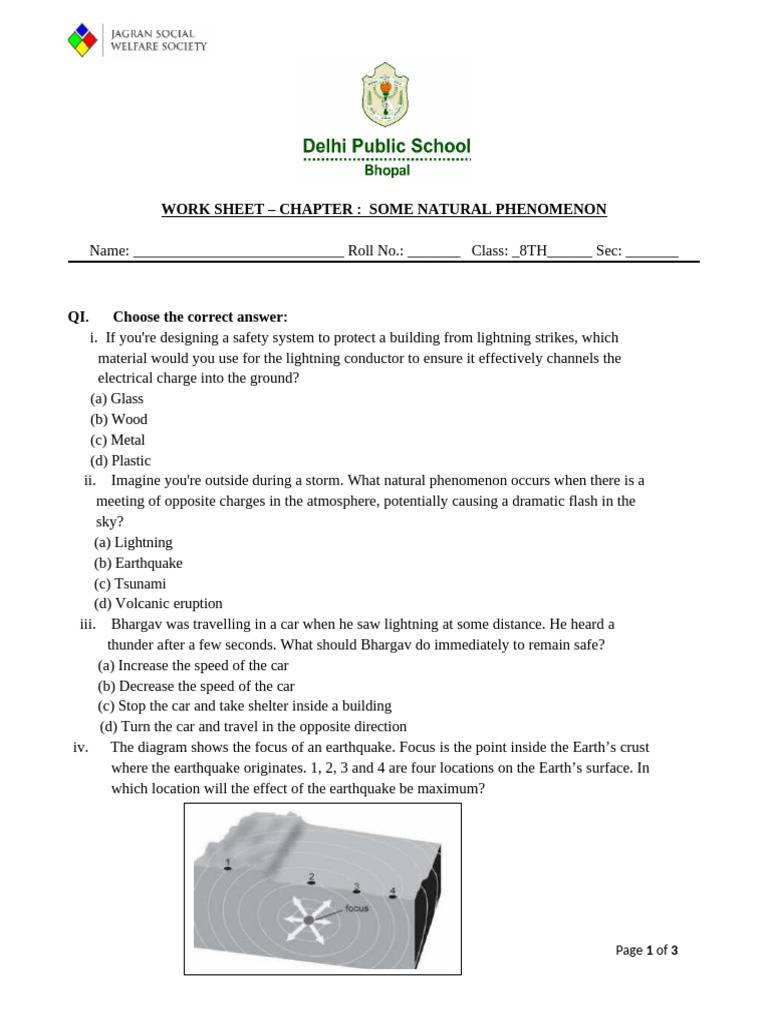 Resource 20250129094132 Worksheet Some Natural Phenomenon | PDF ...