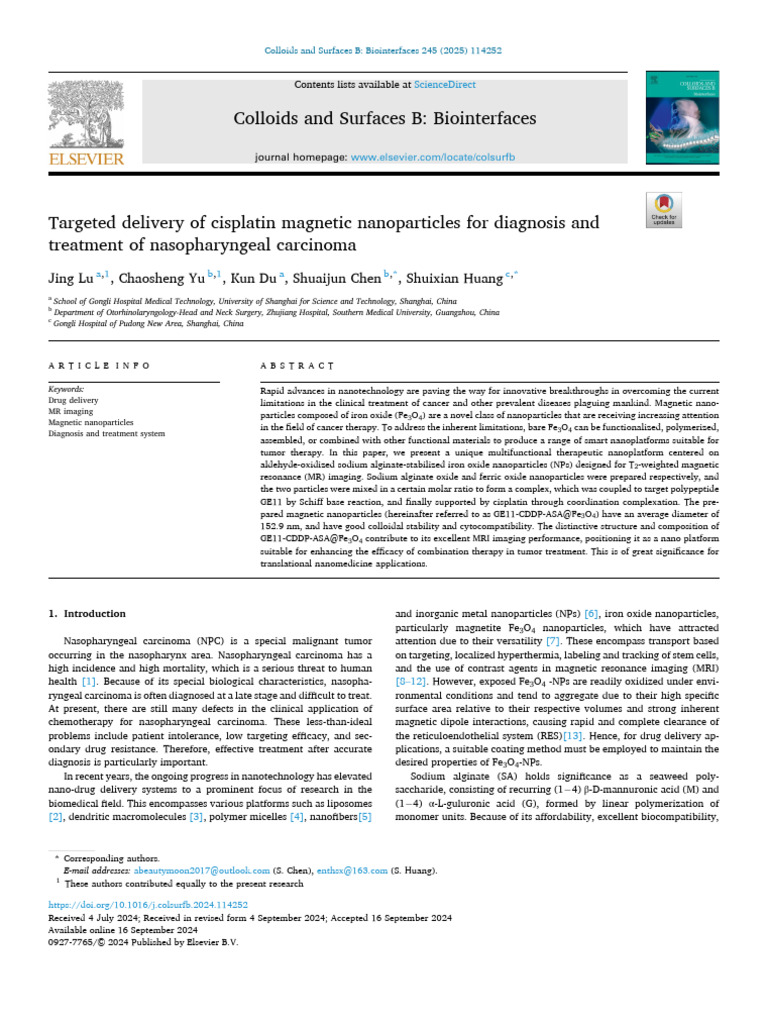 Cisplatin Nanoparticles for NPC Treatment | PDF | Nanoparticle