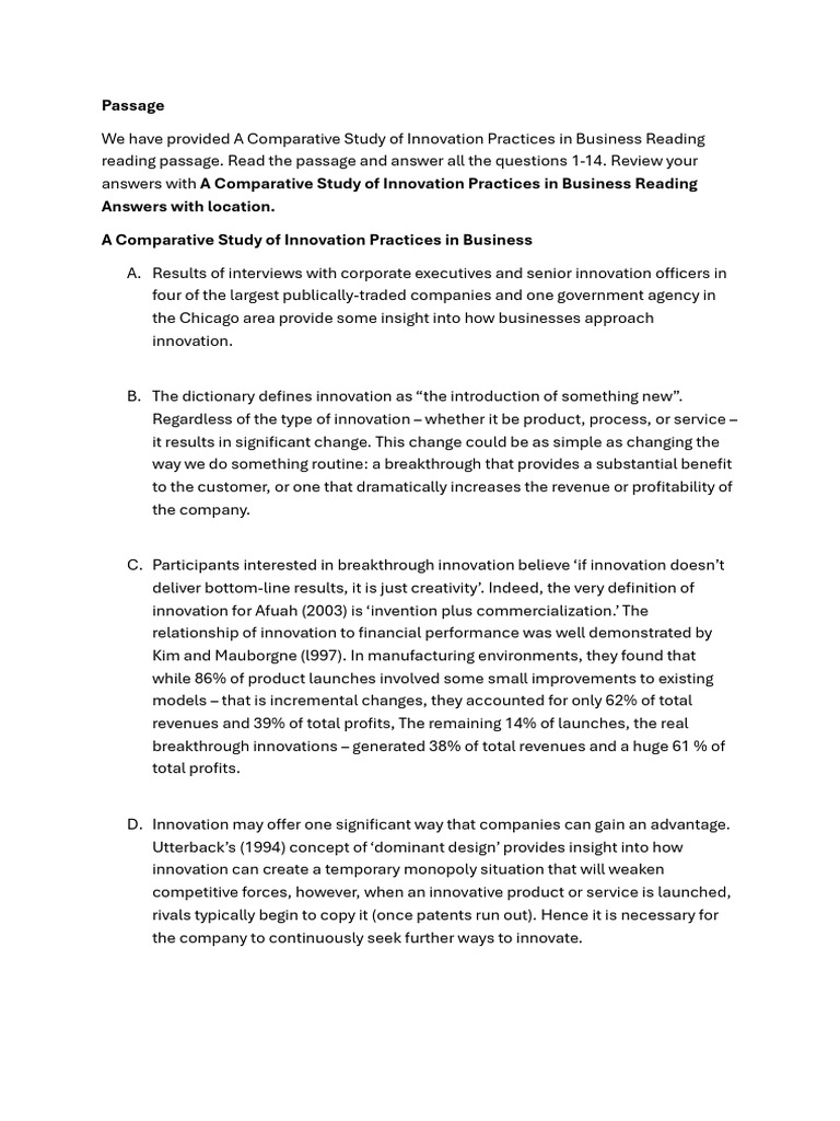 Innovation Practices in Business Study | PDF | Innovation | Risk