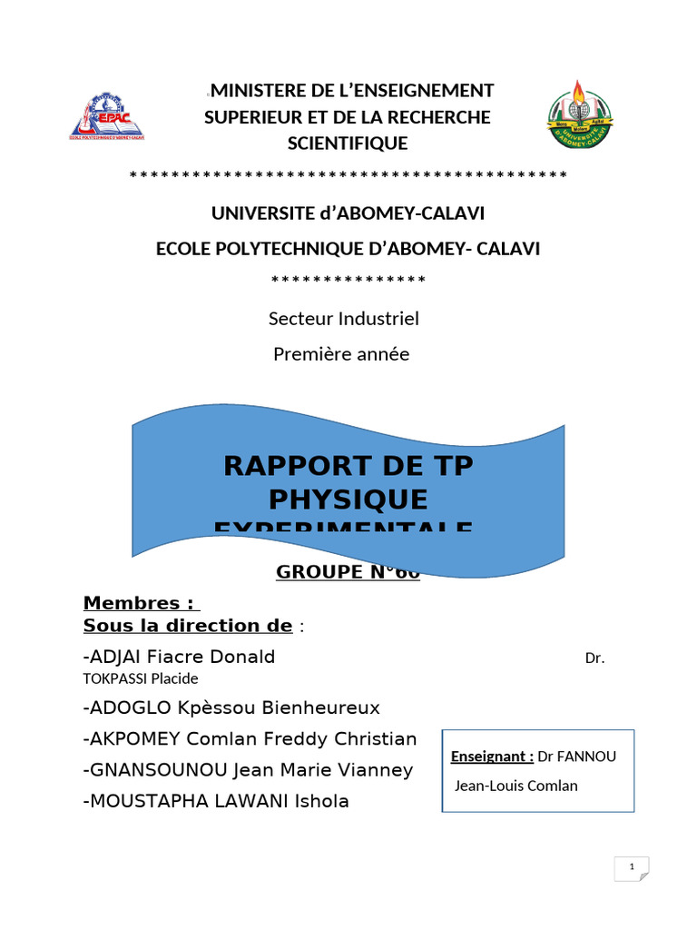 Rapport TP : Utilisation des Équipements de Laboratoire | PDF | Pendule ...