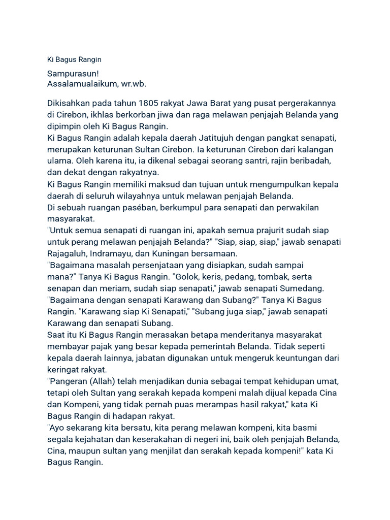 Ki Bagus Rangin: Pahlawan Cirebon 1805 | PDF