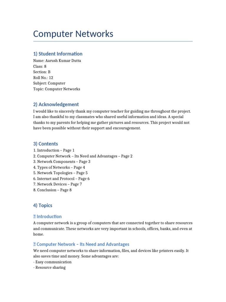 Computer Networking Project for Class 8 | PDF | Computer Network ...