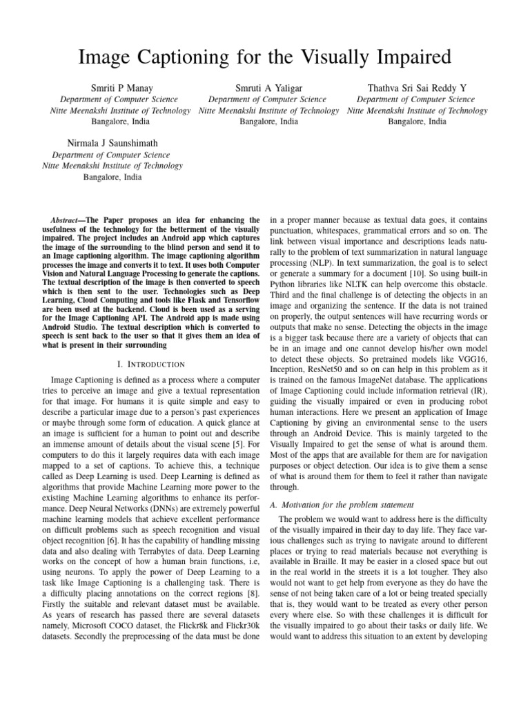 Image Captioning for the Visually Impaired | PDF | Deep Learning ...