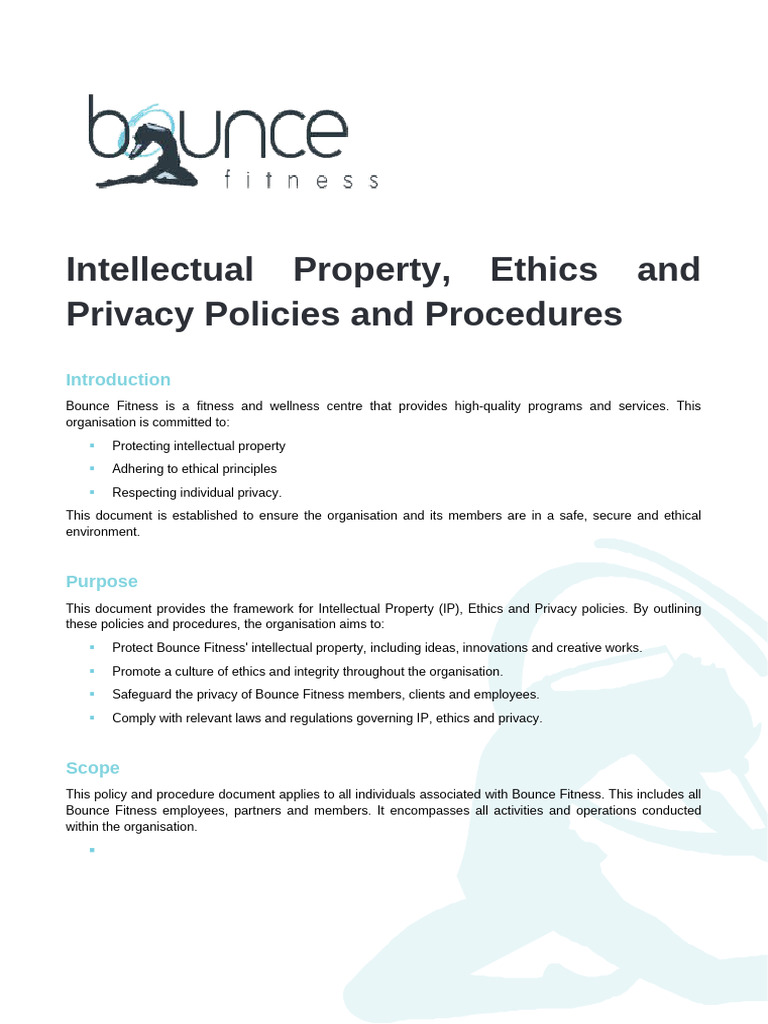 Bounce Fitness IP, Ethics & Privacy Policy | PDF | Intellectual ...