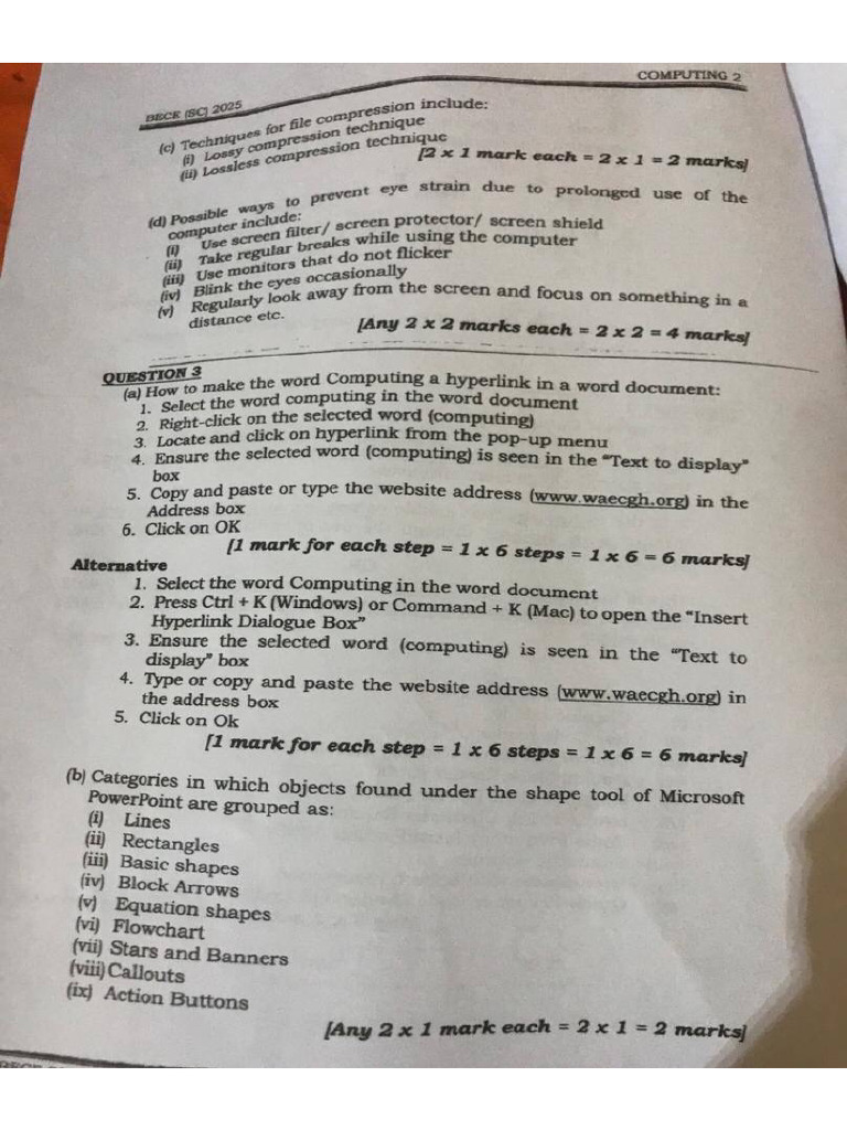 Bece Computing Marking Scheme | PDF