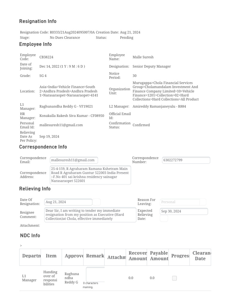 Chola Financial Services Resignation | PDF | Microcomputers | Office ...